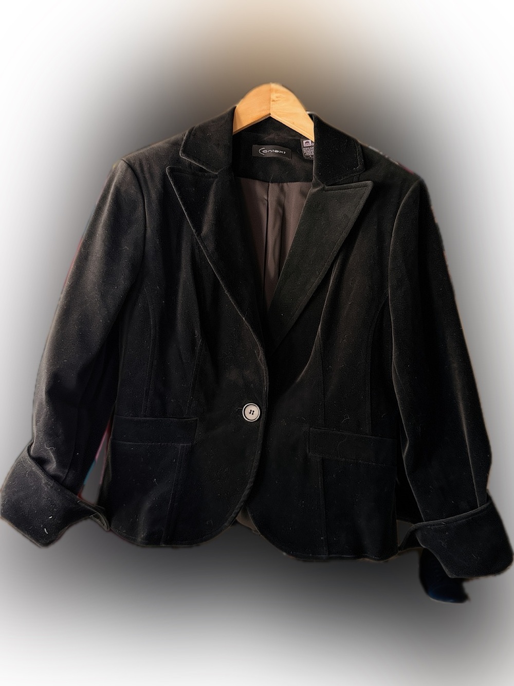Context Black Cotton Velvet Blazer Size 8 Cropped Tuxedo Style